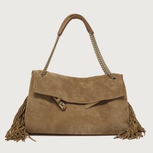 Borsa Venus Peach Fringe Midi a spalla in suede Orciani